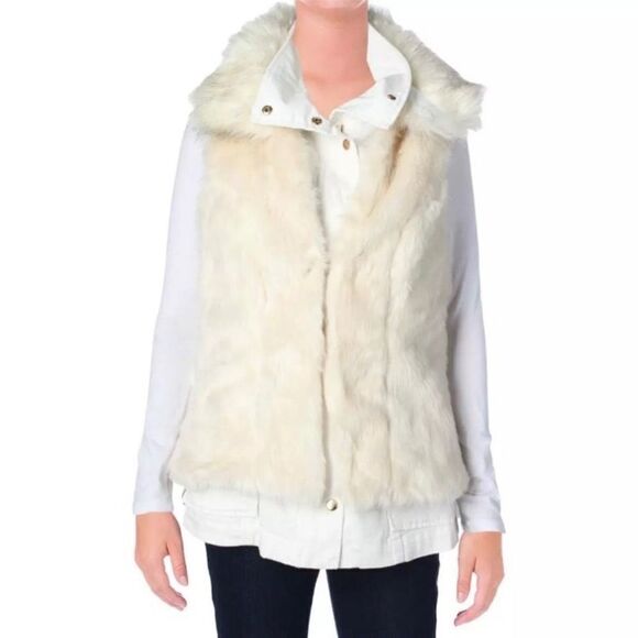 NWT INC Vintage Gorgeous Petite M Convertible Faux-Fur Anorak Vest White 4 in 1 - Picture 11 of 12